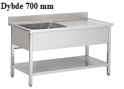 Stålbord med vask med underhylde - Dybde 700 mm