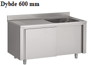 Stålbord med vask og skydelåger - Dybde 600 mm
